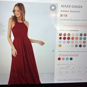 Azazie Ginger in burgundy color. Size A8.